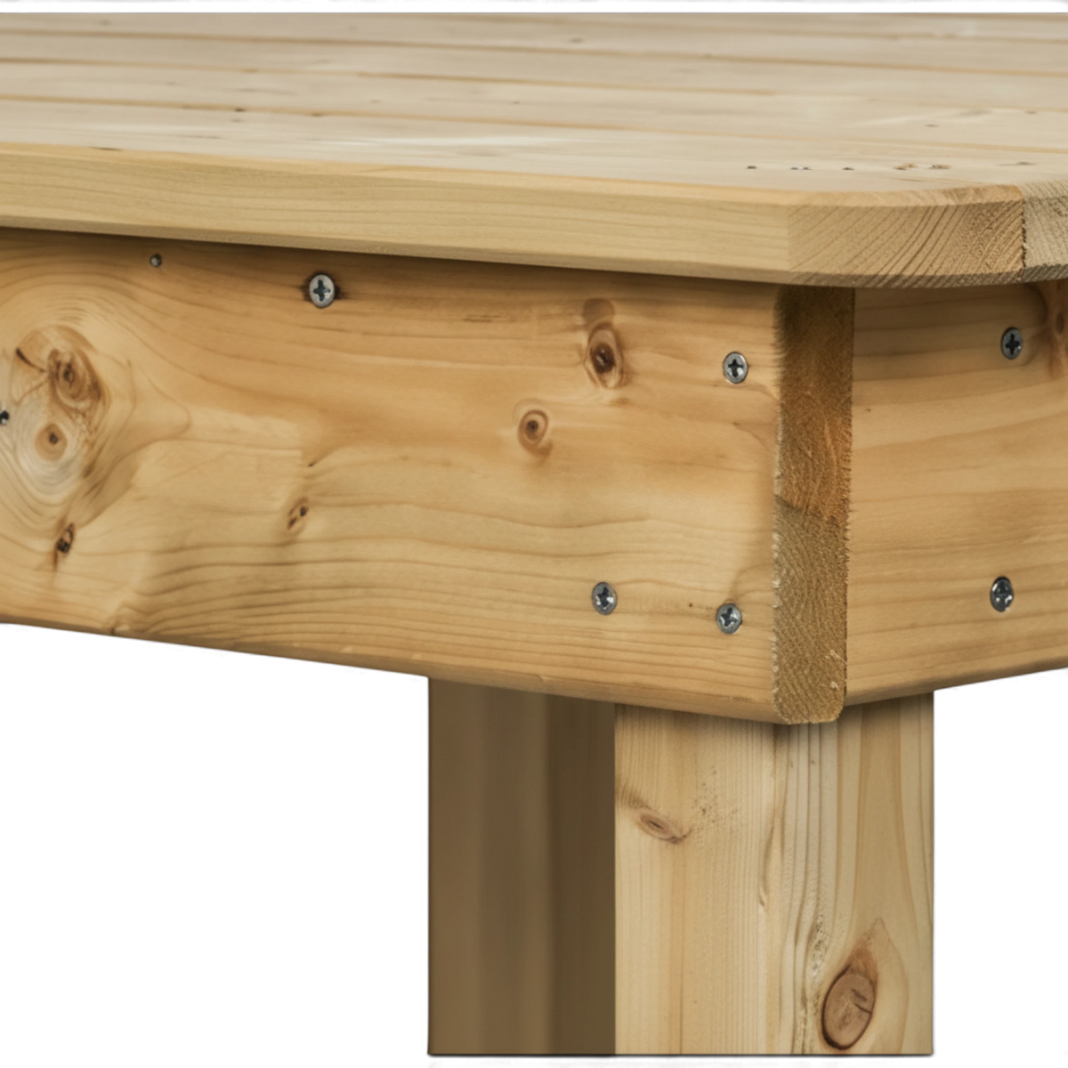 Tischplatte mit verschraubter Zarge und Tischbein am Stehtisch im Detail