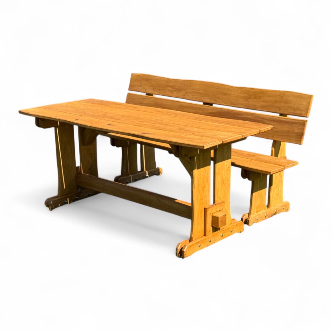 Garnitur Sitzgruppe - Eiche - Valmetal (Bank mit Lehne + Tisch)