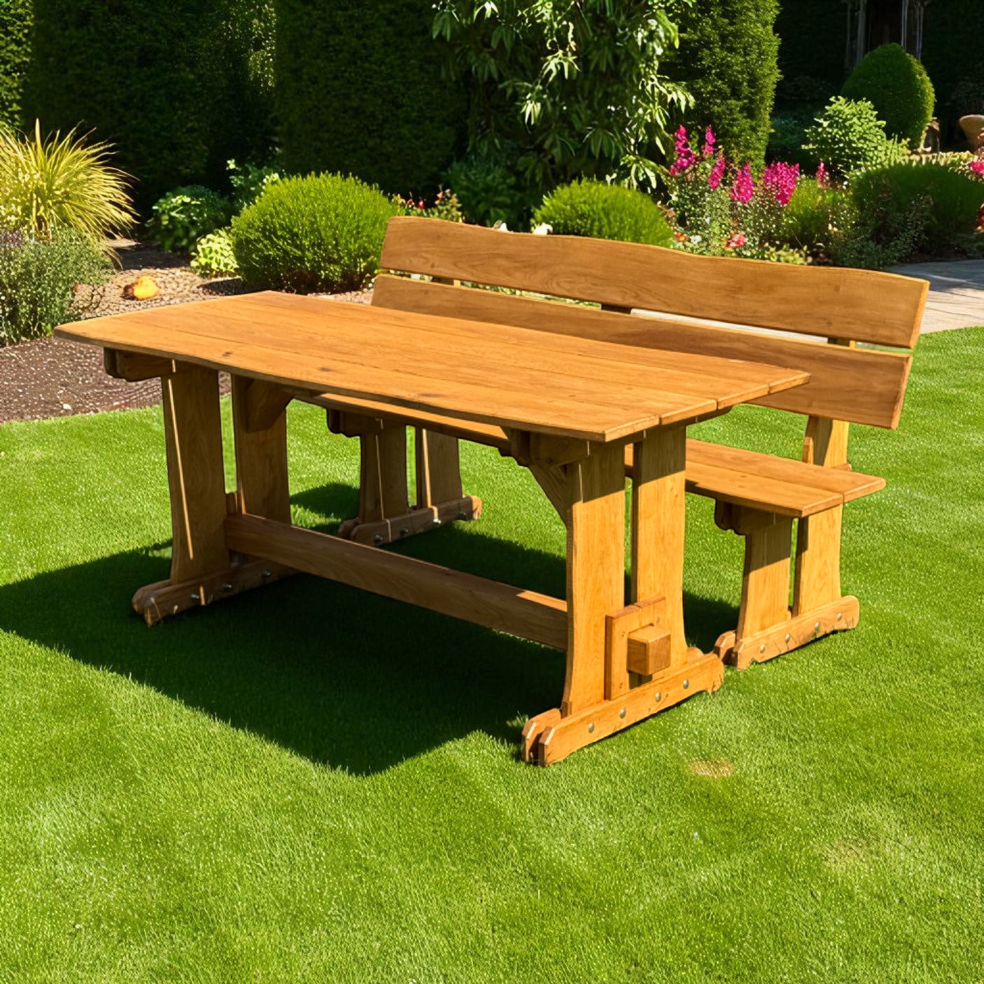 Garnitur Sitzgruppe - Eiche - Valmetal (Bank mit Lehne + Tisch)