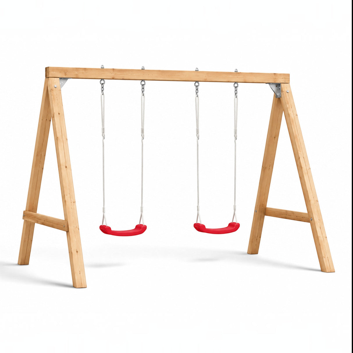 Gartenholz.org Marsberg double swing set with pressure-treated wooden frame and two red plastic seats for garden play