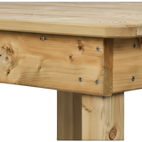 Tischplatte mit verschraubter Zarge und Tischbein am Stehtisch im Detail