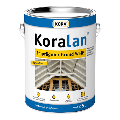 Gartenholz.org Koralan white wood primer for exterior use in a 2.5L paint can for wood protection