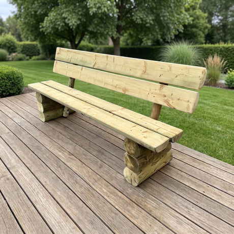 Gartenholz.org Lennetal garden bench made of solid green-impregnated coniferous wood on a wooden terrace