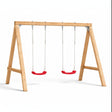 Gartenholz.org Marsberg double swing set with pressure-treated wooden frame and two red plastic seats for garden play