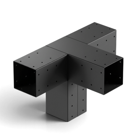 Gartenholz.org Pergofast 4-way steel connector in black for modular pergola construction with square timber beams