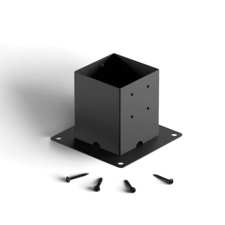 Gartenholz.org Pergofast black powder-coated steel post base for secure pergola post mounting on ground surfaces