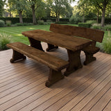 Gartenholz.org Sorpetal outdoor dining set made of pressure-treated Douglas fir wood on a wooden terrace.