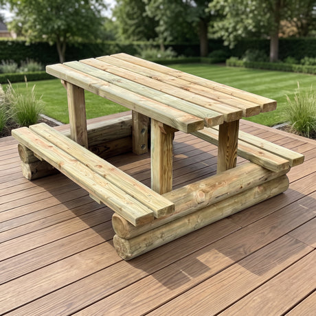 Gartenholz.org wooden children's picnic table with attached benches, made of pressure-treated timber for outdoor use.