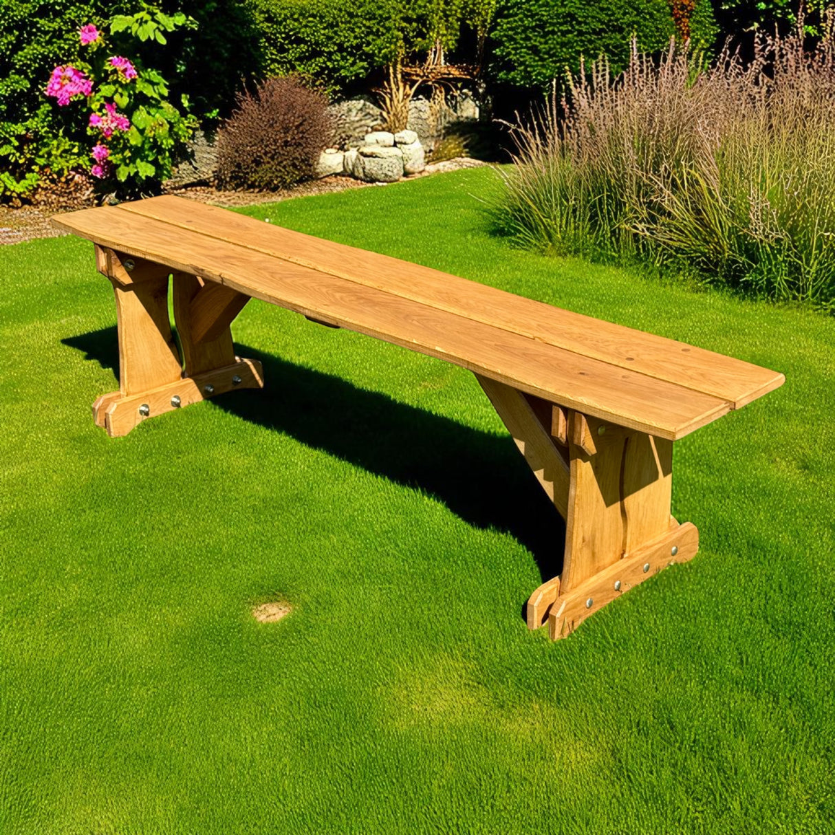 Gartenbank Holzbank ohne Lehne - Eiche - Valmetal